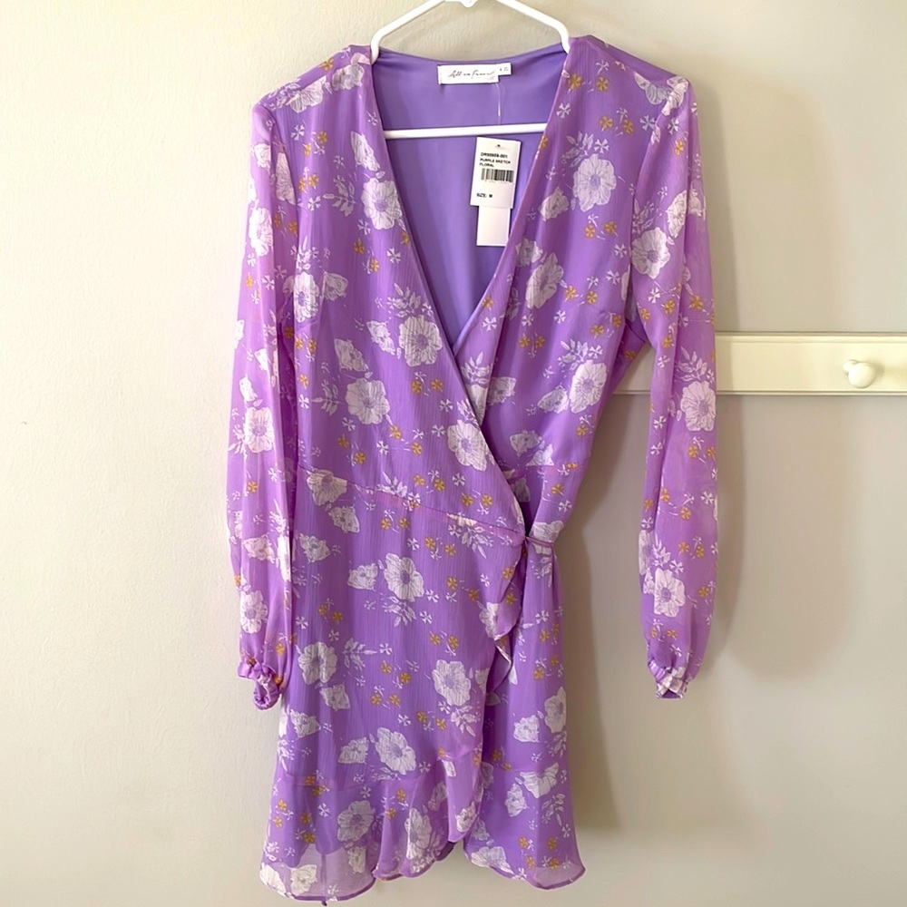 All in Favor floral lavender wrap dress